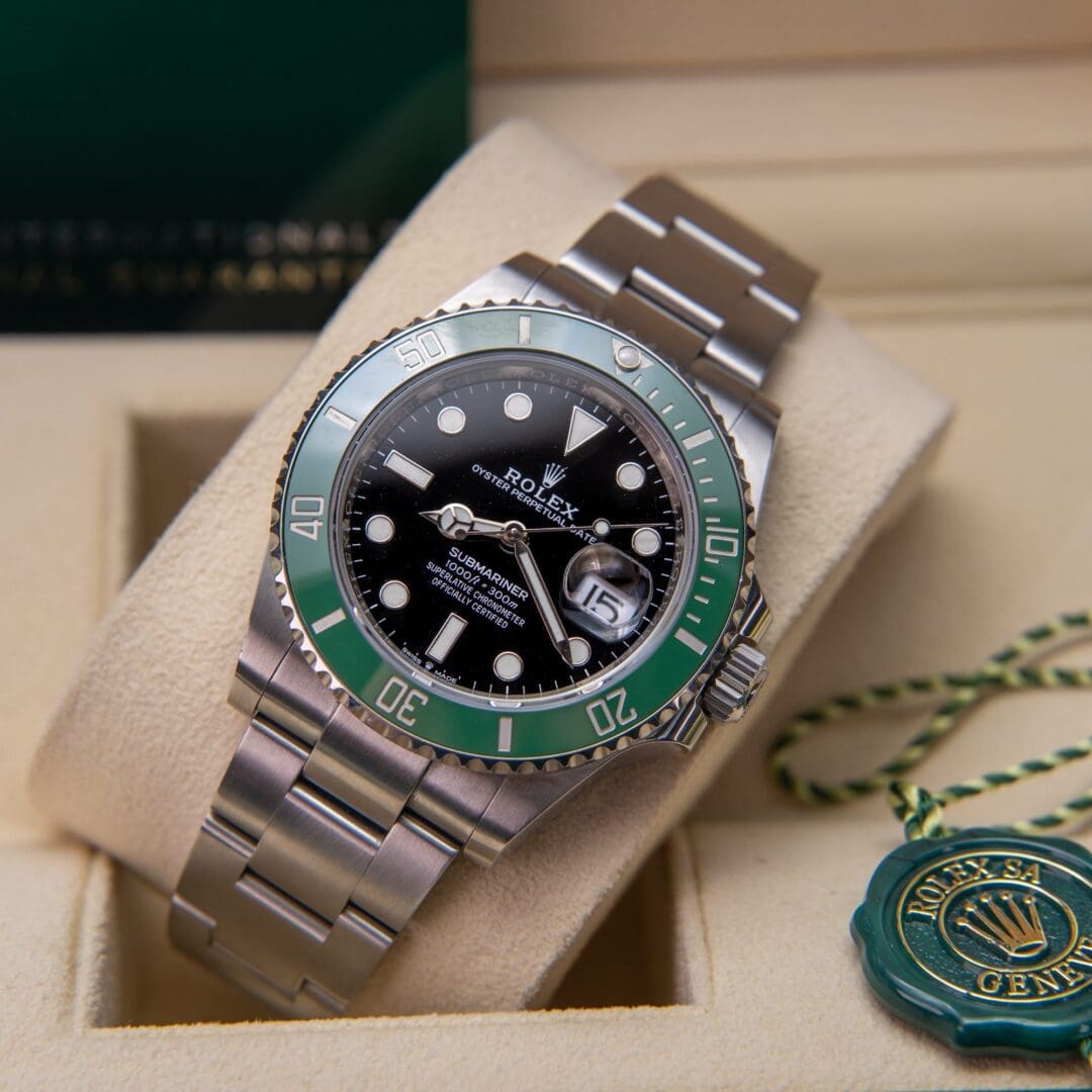 Luxury watch with green and black design.