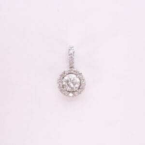 Diamond pendant with a circular halo design.