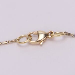 Gold lobster clasp on delicate chain.