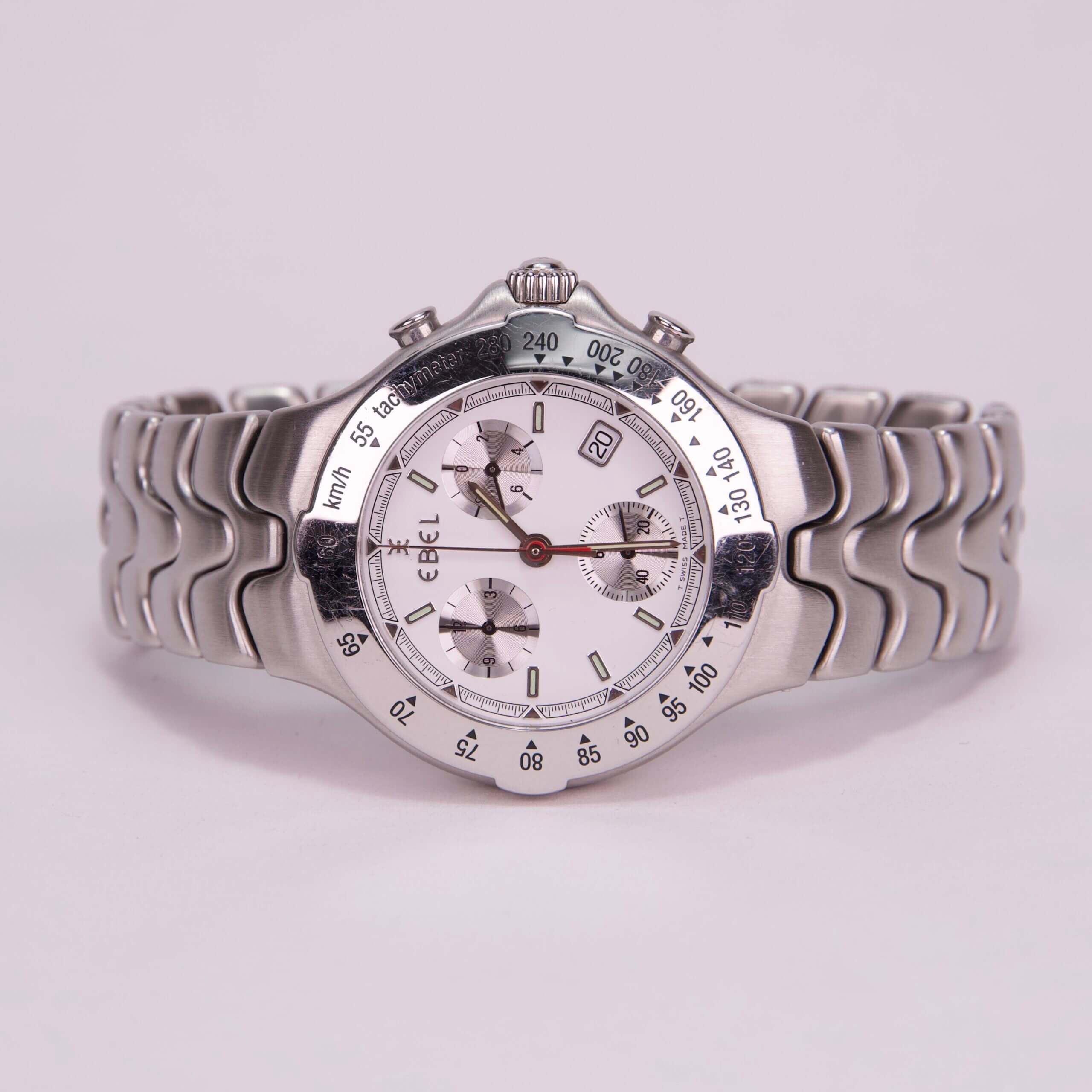 Silver Ebel wristwatch with metal bracelet.
