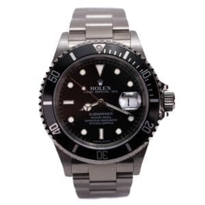 Black dial stainless steel luxury watch.