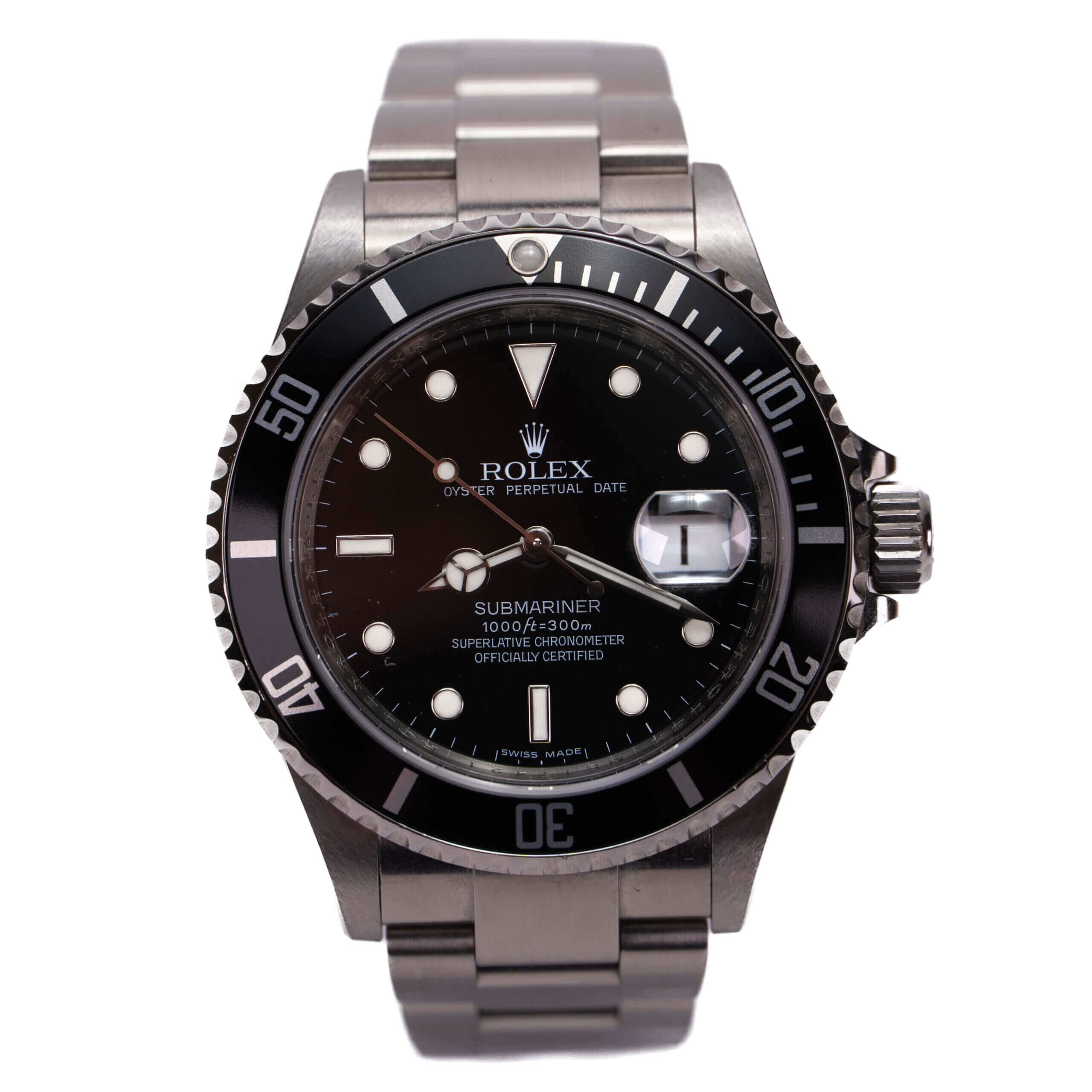 Black dial stainless steel luxury watch.