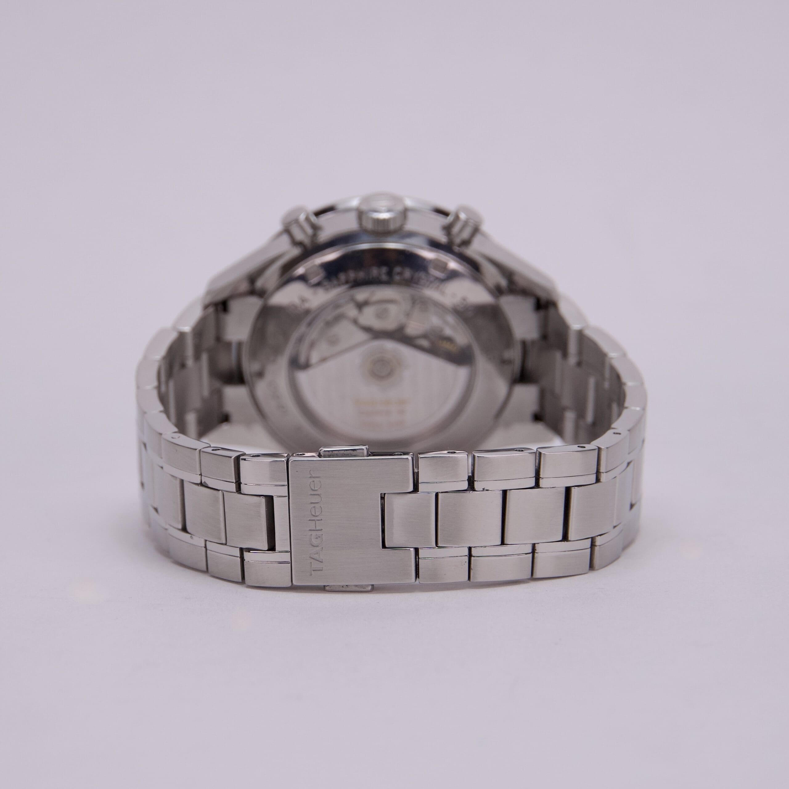 Silver watch with metal link bracelet.