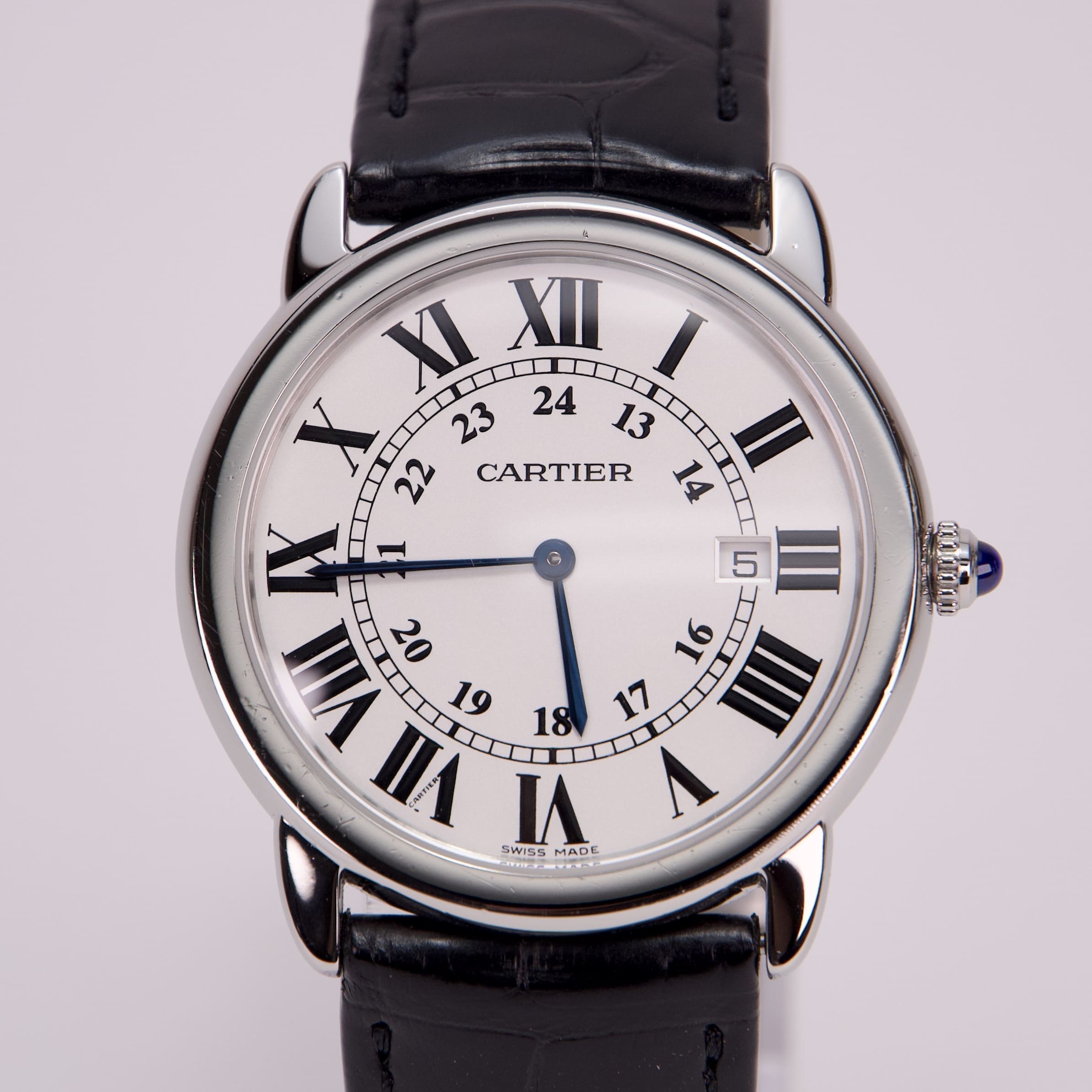 Luxury wristwatch with Roman numeral dial.