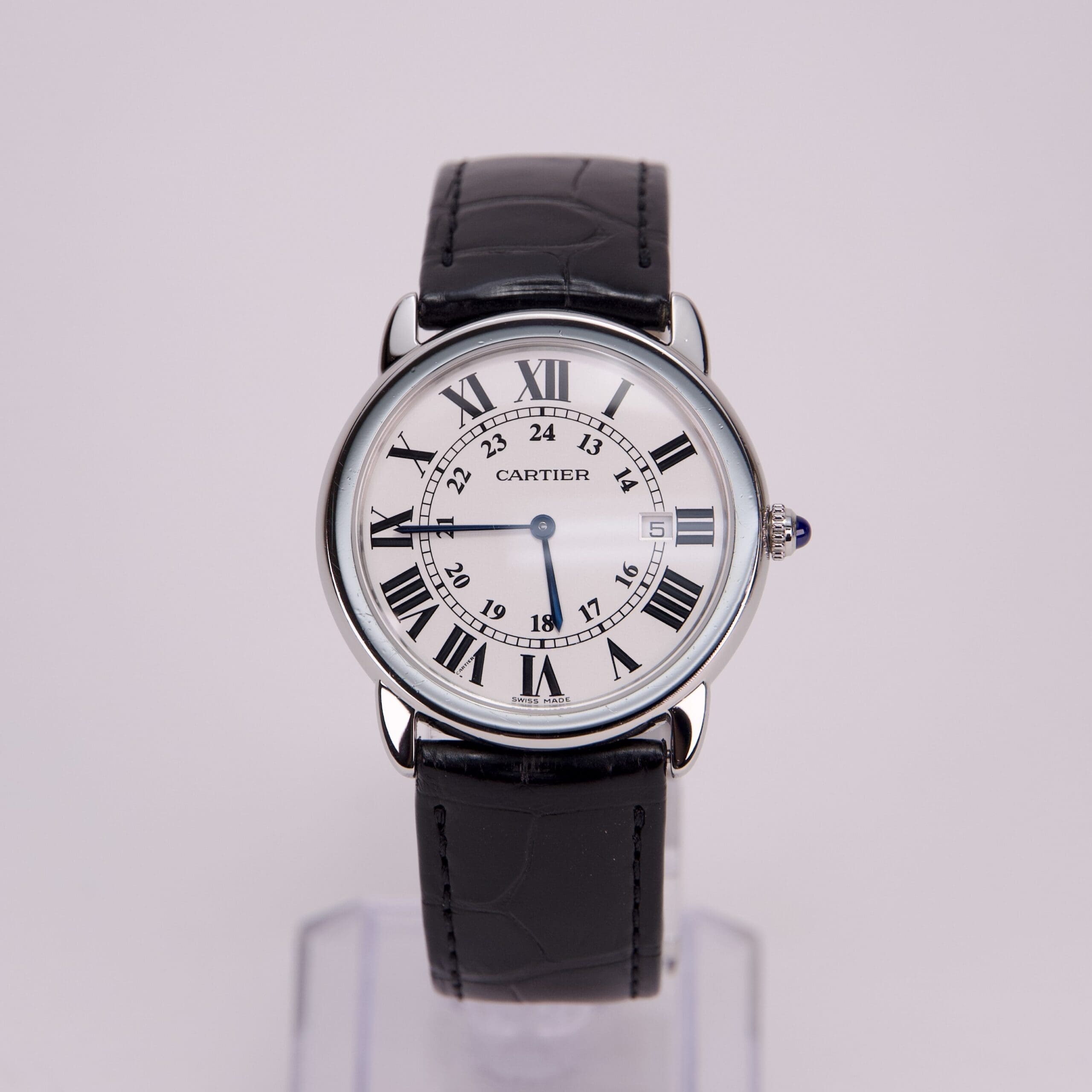 Luxury wristwatch with Roman numerals display.