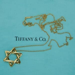 Tiffany & Co. Elsa Peretti 18k Yellow Gold Star Of David Pendant Necklace 24''