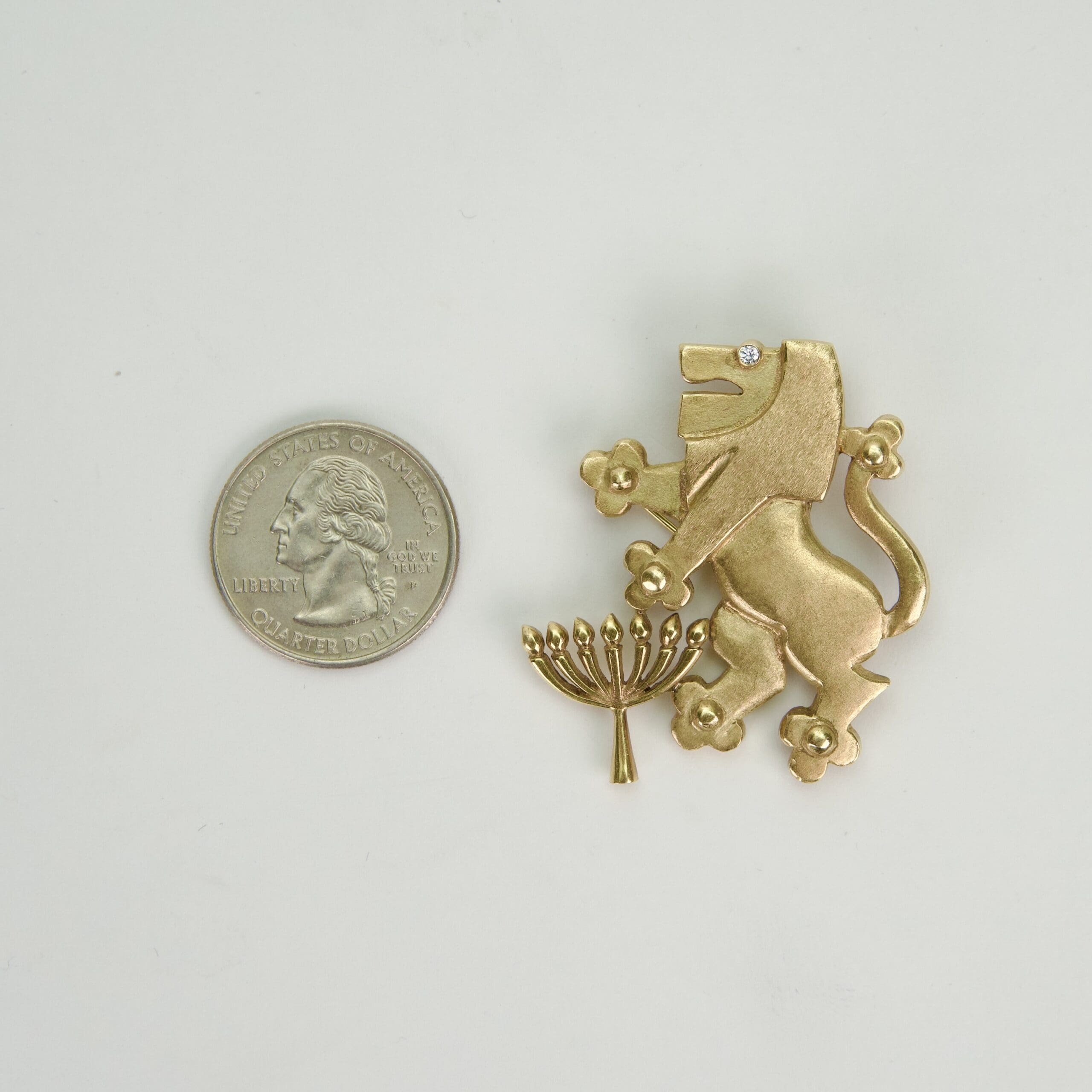 14k Yellow Gold & Diamond Large Lion of Judah Menorah Pendant Pin Brooch - Image 8