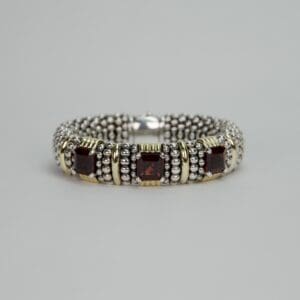 LAGOS Sterling Silver & 18K Yellow Gold 3 Stone Caviar Bracelet