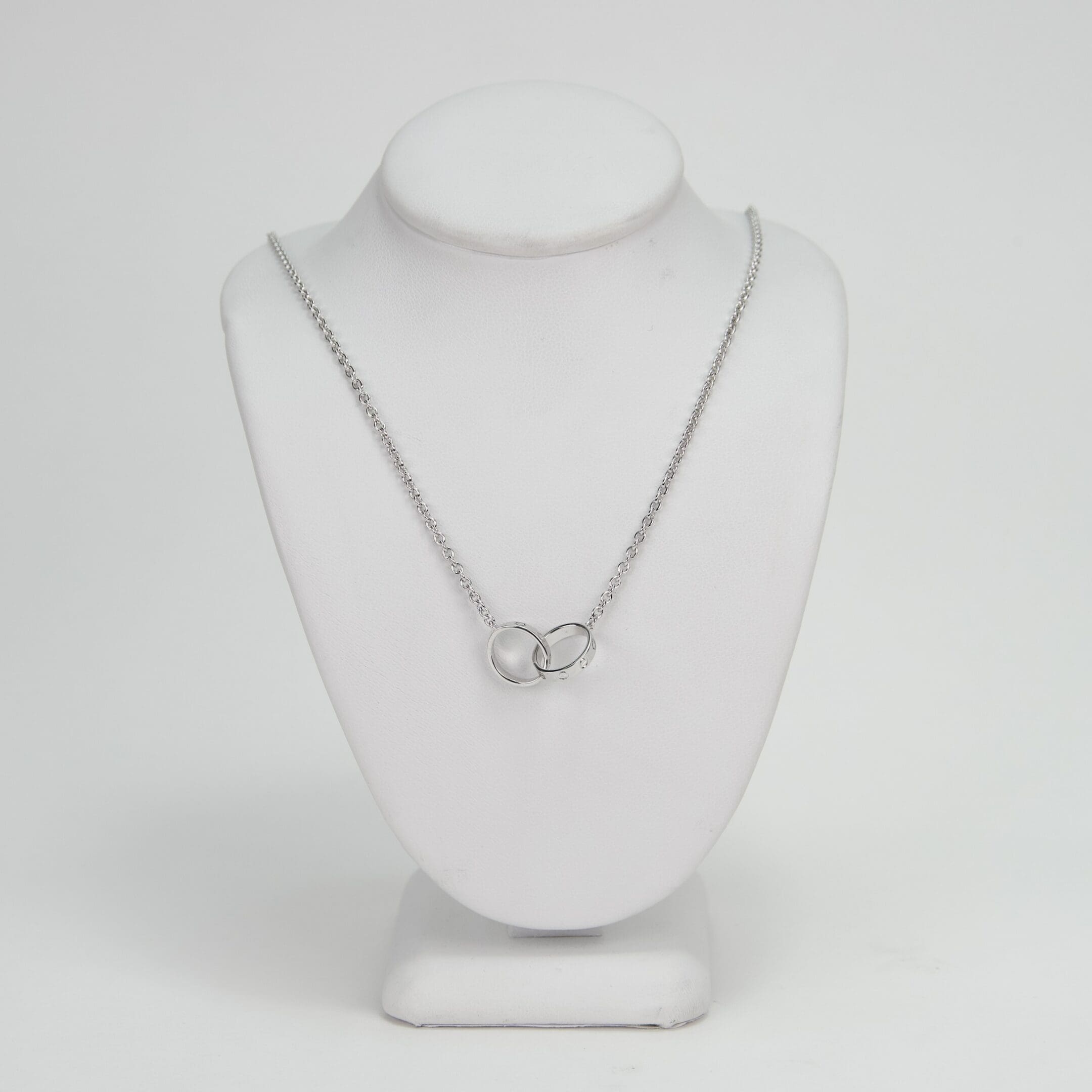 Cartier 18k White Gold Double Pendant Love Chain Necklace 17.5'' - Image 3