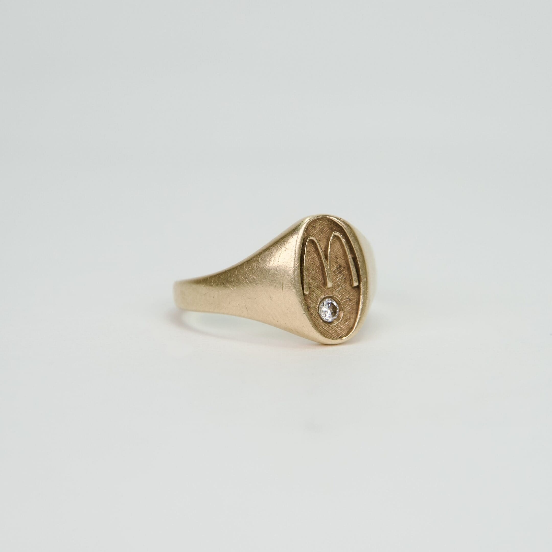 VINTAGE 10k Yellow Gold McDonald's "M" Diamond Signet Ring Sz 9.75 - Image 2