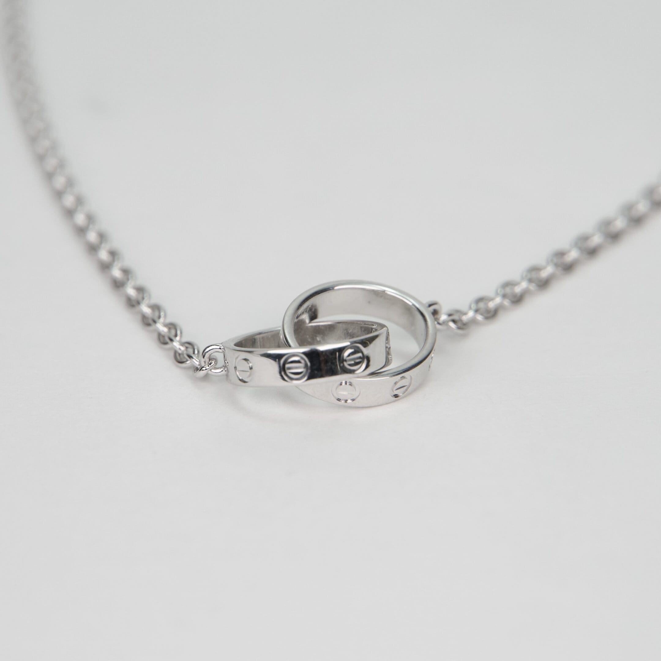 Cartier 18k White Gold Double Pendant Love Chain Necklace 17.5'' - Image 5