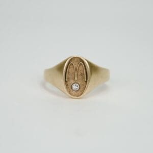 VINTAGE 10k Yellow Gold McDonald's "M" Diamond Signet Ring Sz 9.75