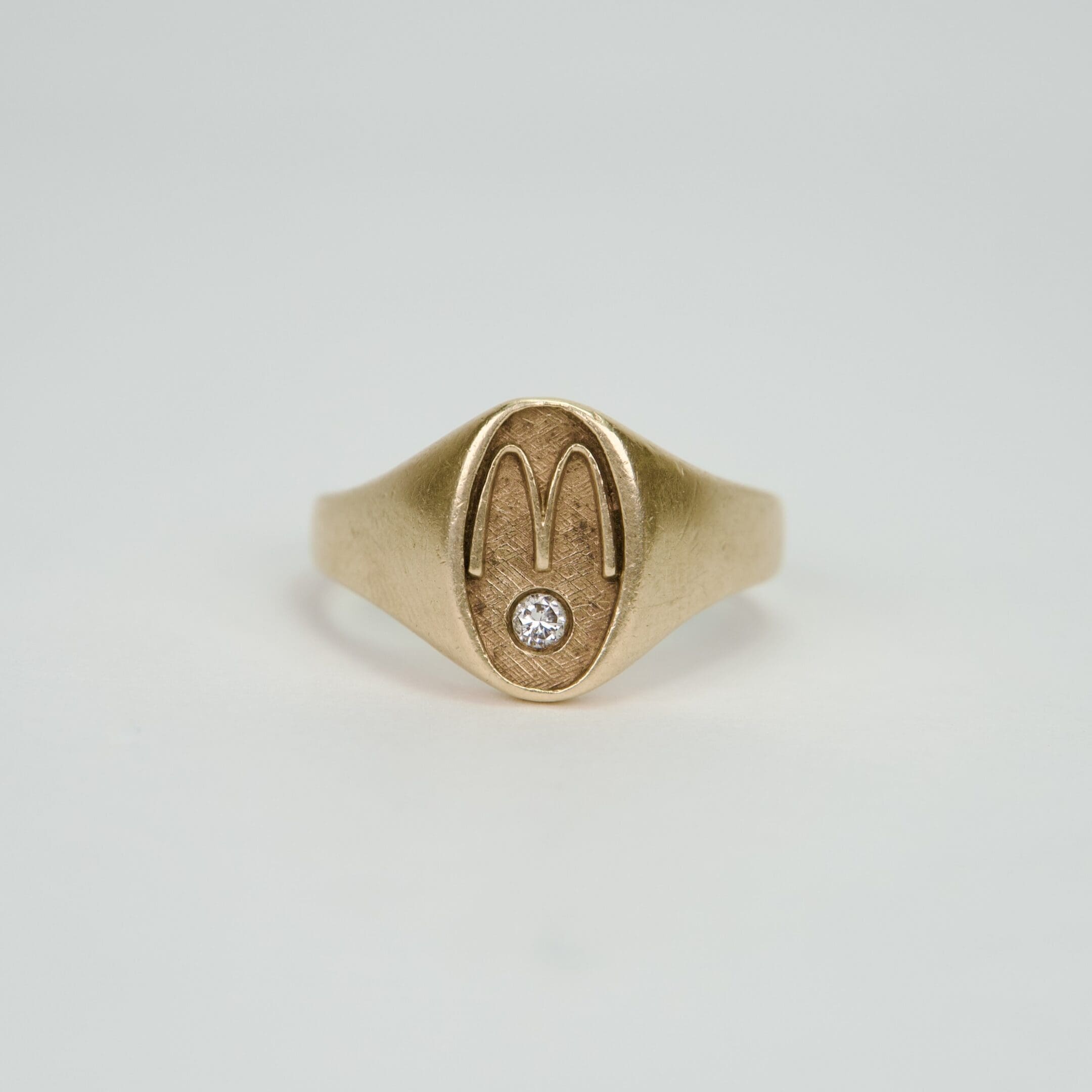 VINTAGE 10k Yellow Gold McDonald's "M" Diamond Signet Ring Sz 9.75