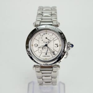 VINTAGE Cartier Pasha GMT Power Reserve 38mm Stainless Steel Automatic Watch 2388