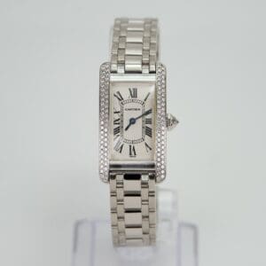 Cartier 18k White Gold Tank Americaine Diamond Case 19mm Quartz Watch 1713