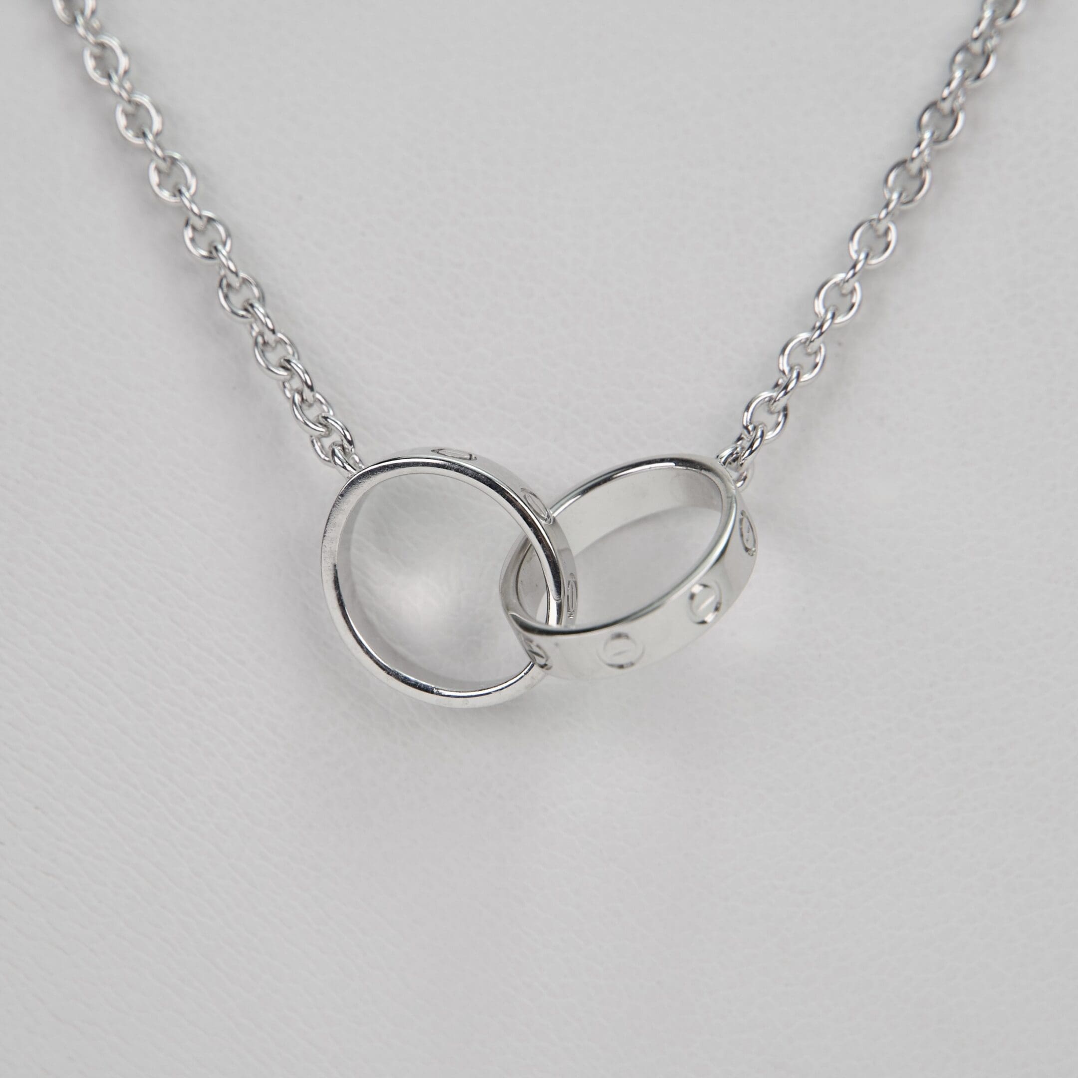 Cartier 18k White Gold Double Pendant Love Chain Necklace 17.5'' - Image 4