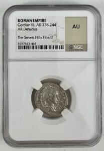Roman coin, Gordian III, in protective case.