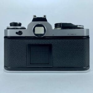 Back view of vintage film camera.