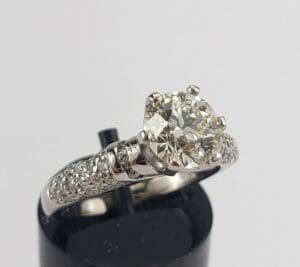 Diamond ring with intricate band design.