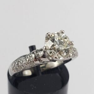 Diamond ring with intricate band design.