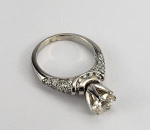 Silver engagement ring with large diamond.