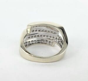 Silver ring with unique geometric design.