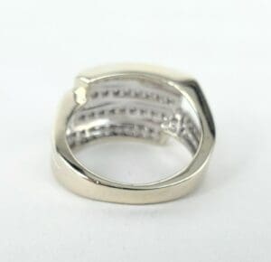 Silver ring with layered design.