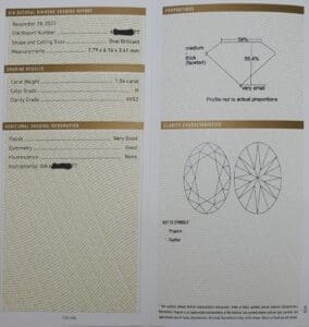 Diamond grading report with proportions diagram.