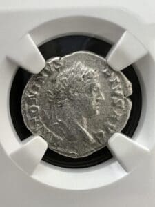 Ancient coin with a profile portrait.