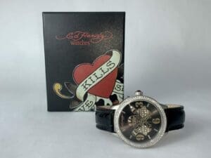 Ed Hardy watch with decorative box.