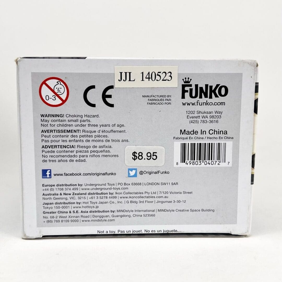 Funko product box with warning label.