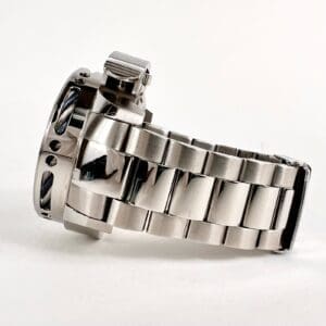 Stainless steel watch with metal bracelet.