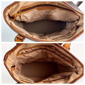 Open purse with visible interior compartments.