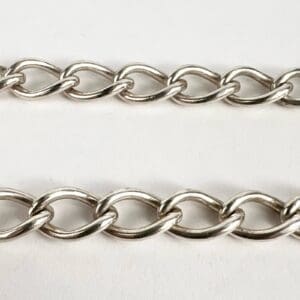 Silver chain links on white background.