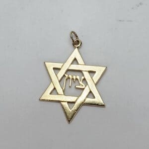 Star of David pendant with Hebrew text.