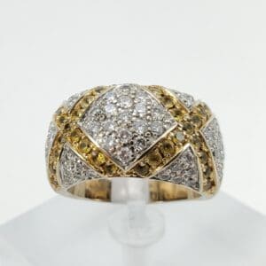 Gold and silver diamond-encrusted ring.