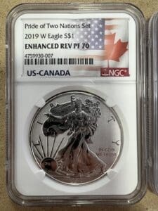 2019 W Eagle coin in protective case.