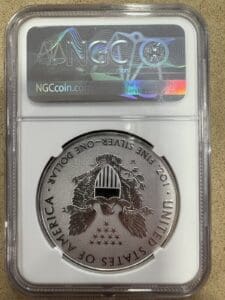 Silver coin in protective grading case.