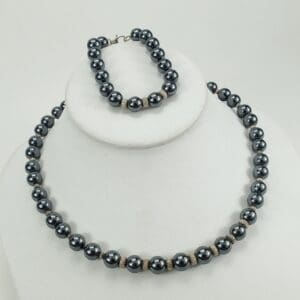 Black pearl necklace and bracelet set.