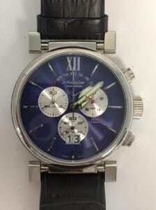 Luxury wristwatch with blue dial and subdials.