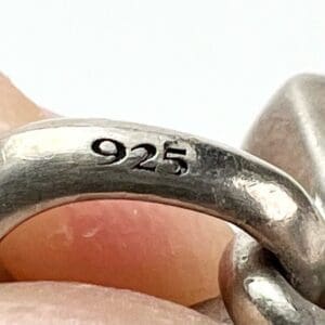 Sterling silver ring marked "925" close-up.