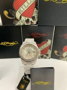 Ed Hardy watch with packaging and tags.