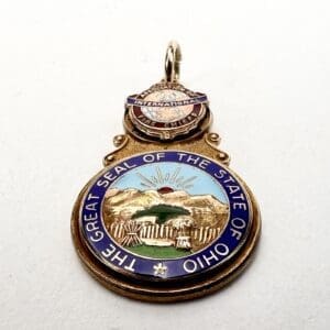 Ohio state seal medal on white background.