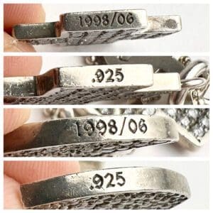 Silver jewelry with engravings, "1998/06" and ".925".