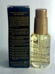 Keratin Healing Oil Hair Treatment bottle.
