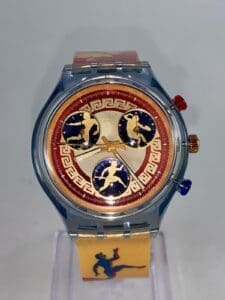 Colorful watch with Greek mythology theme design.