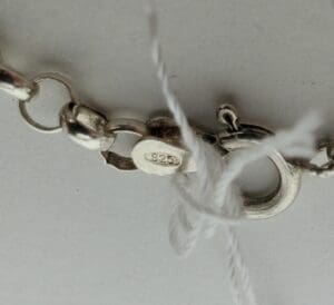Silver chain with "925" marking and clasp.