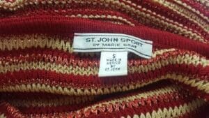 Red and gold striped St. John sweater.