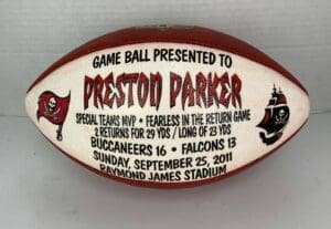 Football commemorating Preston Parker's MVP performance.