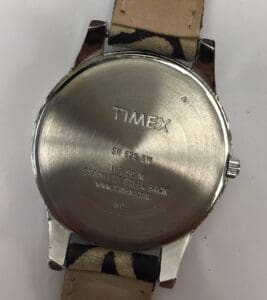 Back of a Timex watch with strap.
